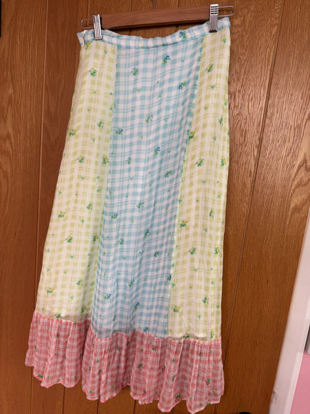 GHOST LONDON PASTEL GINGHAM CHECK AND FLORALS SKIRT XS
