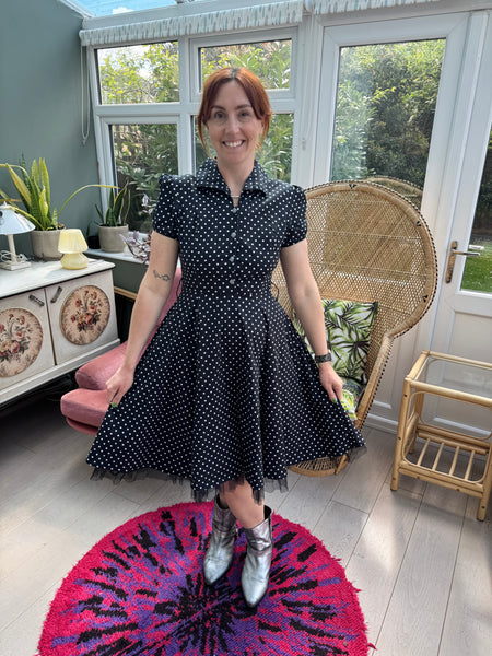 HEARTS & ROSES BLACK POLKA DOT COTTON DRESS