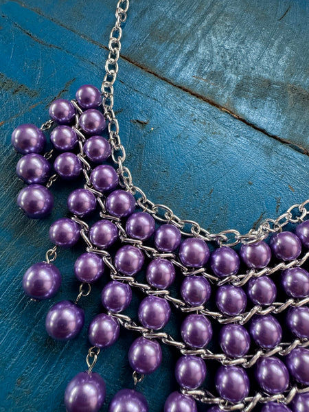 PURPLE CASCADING PEARLS RETRO NECKLACE