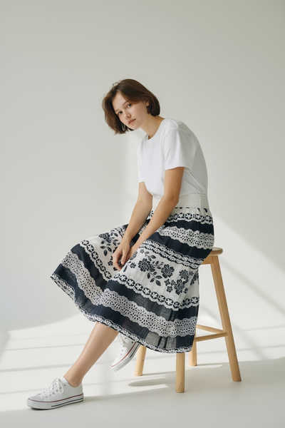 NAVY BLUE AND WHITE LACE SKIRT