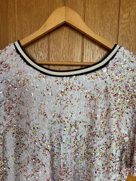 NEXT WHITE DRESS WITH FLORAL SEQUINS