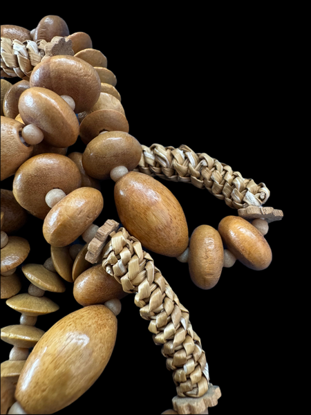 VINTAGE TIKI BROWN WOODEN BEADS NECKLACE