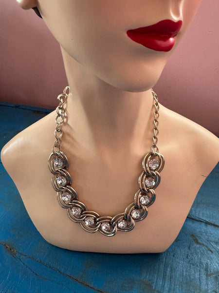 RETRO CHUNKY GOLD NECKLACE WITH DIAMANTE STONES