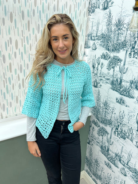 VINTAGE BABY BLUE KNITTED CROCHET CARDIGAN