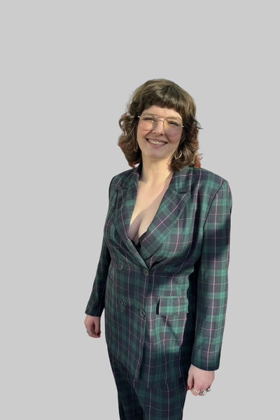 GREEN AND BLUE TARTAN TROUSER SUIT