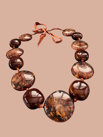 VINTAGE BROWN SPARKLING PENDANTS NECKLACE