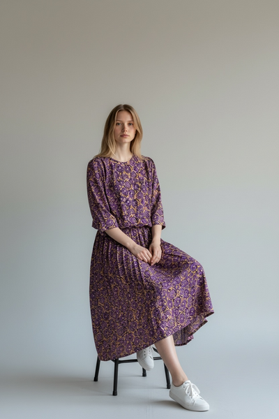 1980s BERKERTEX PURPLE AND GOLD DRESS