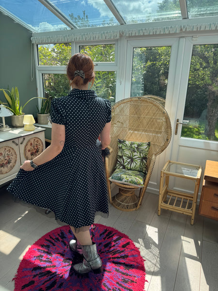 HEARTS & ROSES BLACK POLKA DOT COTTON DRESS