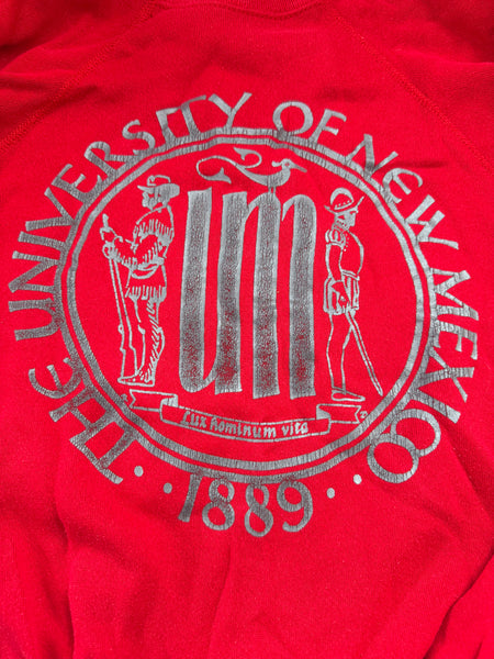 VINTAGE UNIVERSITY OF NEW MEXICO RED AND SILVER SWEATSHIRT