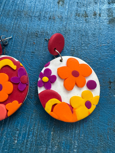 FLOWER POWER COLOURFUL POLYMER CLAY EARRINGS FOR PIERCED EARS