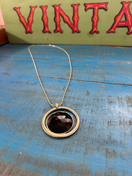 VINTAGE Y2K SILVER AND BLACK LARGE PENDANT NECKLACE