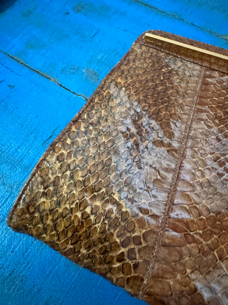 1970s PELLETTERIE ITALIAN BROWN REAL LEATHER CLUTCH BAG