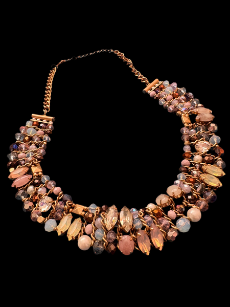 VINTAGE NECKLACE WITH PASTEL CRYSTALS AND PEARLS