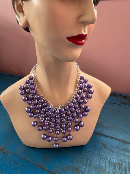 PURPLE CASCADING PEARLS RETRO NECKLACE