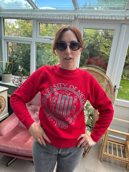 VINTAGE UNIVERSITY OF NEW MEXICO RED AND SILVER SWEATSHIRT