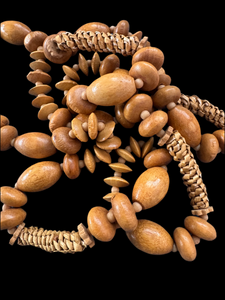 VINTAGE TIKI BROWN WOODEN BEADS NECKLACE