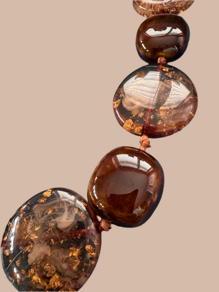 VINTAGE BROWN SPARKLING PENDANTS NECKLACE