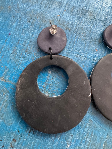 BLACK AND WHITE POLYMER CLAY STAR EARRINGS FOR PIERCED EARS