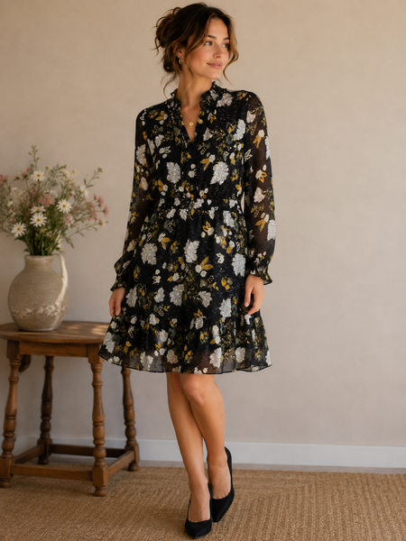 WHISTLES BLACK FLORAL PRINT DRESS