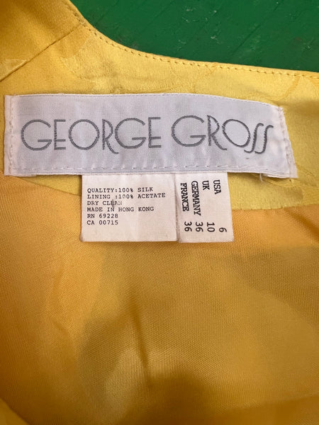 1980s GEORGE GROSS DESIGNER YELLOW SILK FLORALS  DRESS