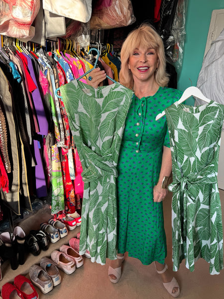 TOYAH HOBBS GREEN PALM PRINT LINEN DRESS