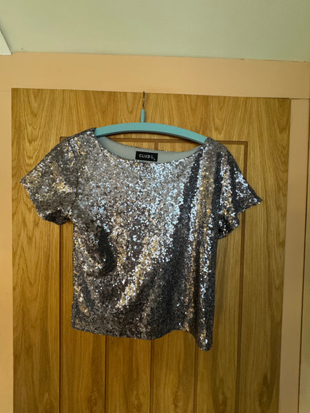 TOYAH VINTAGE SILVER SEQUINNED STAGE TOP