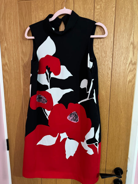 TOYAH HOBBS RED AND BLACK GRAPHIC FLORALS DRESS