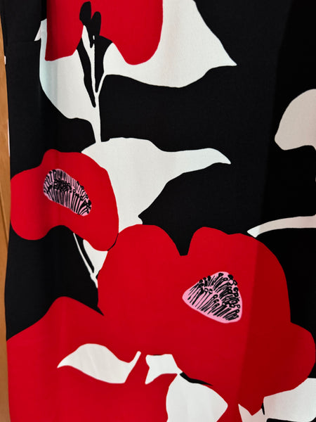 TOYAH HOBBS RED AND BLACK GRAPHIC FLORALS DRESS