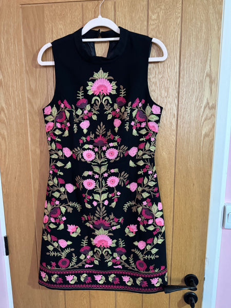 TOYAH BLACK AND PINK EMBROIDERED DRESS