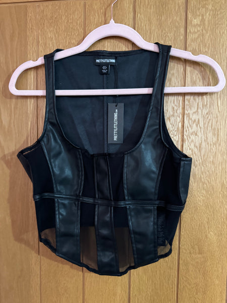 TOYAH BLACK FAUX LEATHER BODICE TOP