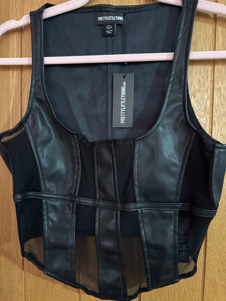 TOYAH BLACK FAUX LEATHER BODICE TOP