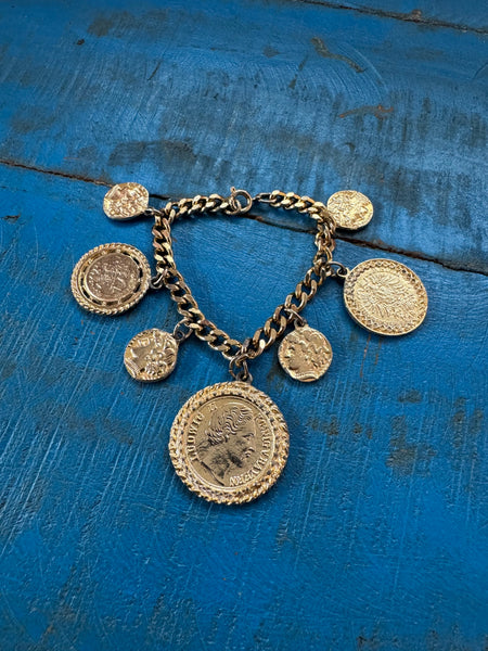 GOLD COIN PENDANTS CHARM BRACELET