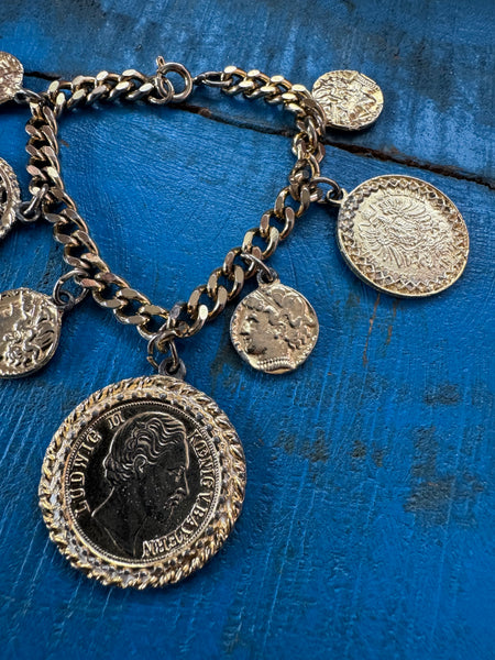 GOLD COIN PENDANTS CHARM BRACELET