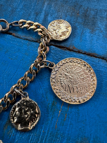 GOLD COIN PENDANTS CHARM BRACELET