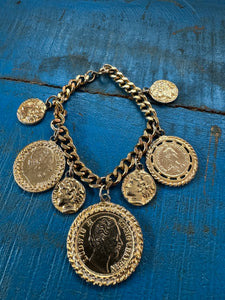 GOLD COIN PENDANTS CHARM BRACELET