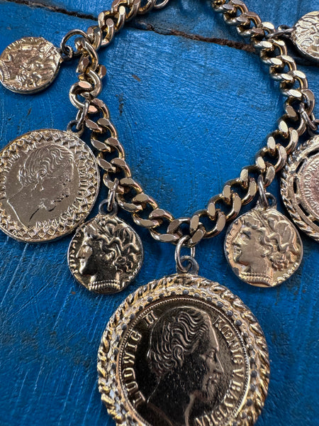 GOLD COIN PENDANTS CHARM BRACELET