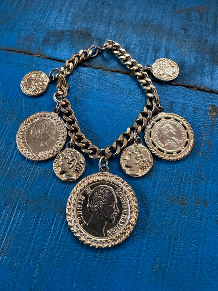 GOLD COIN PENDANTS CHARM BRACELET