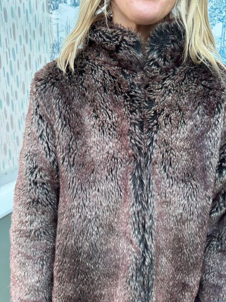 RETRO BROWN FAUX FUR COAT