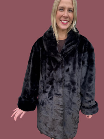 VINTAGE BLACK FAUX FUR COAT