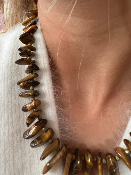 VINTAGE TIGER EYE BEADS NECKLACE