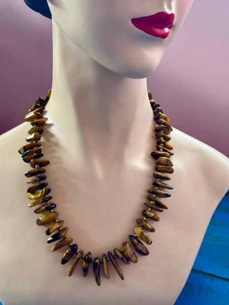 VINTAGE TIGER EYE BEADS NECKLACE