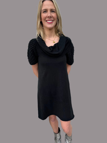 VERO MODA BLACK JUMPER DRESS WITH CROCHETED SLEEVES