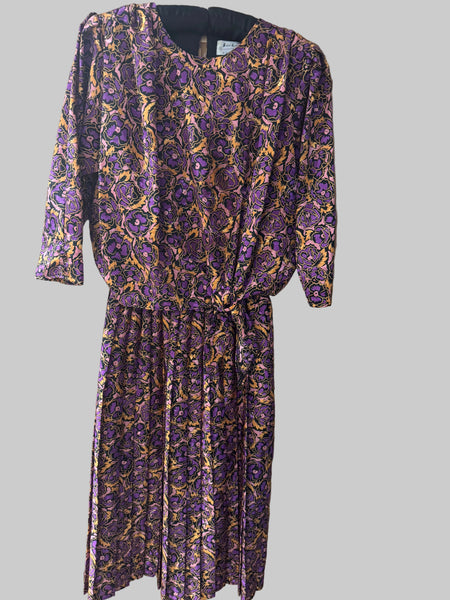 Vintage Berkertex dress 1980s purple and gold 