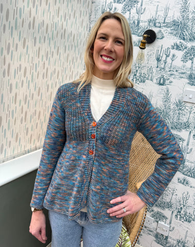 VINTAGE BLUE AND ORANGE HAND KNIT CARDIGAN