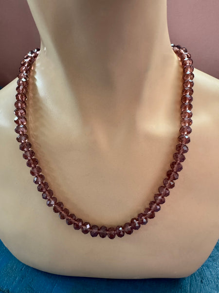 VINTAGE PURPLE CRYSTALS NECKLACE WITH DIAMANTE FASTENER