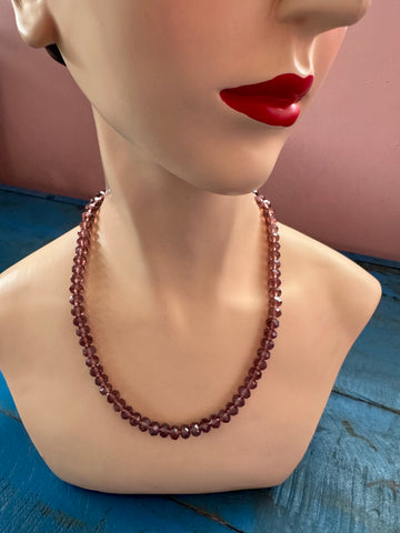 VINTAGE PURPLE CRYSTALS NECKLACE WITH DIAMANTE FASTENER