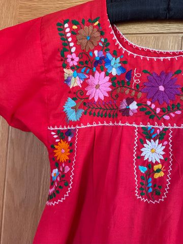 VINTAGE MEXICAN RED EMBROIDERED COTTON DRESS