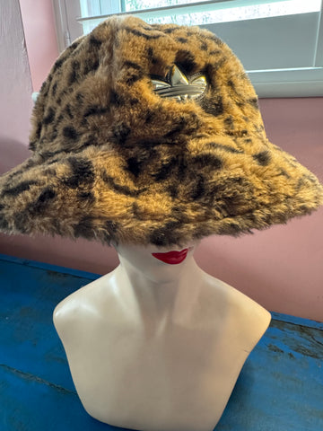 ADIDAS FAUX FUR LEOPARD PRINT BUCKET HAT