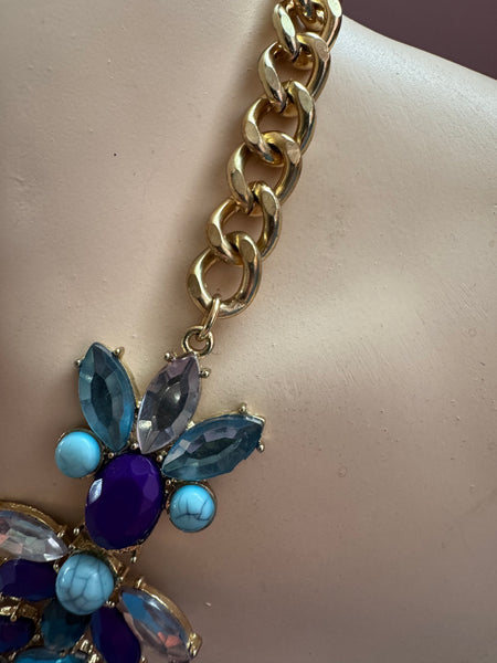 VINTAGE CHUNKY PURPLE AND BLUE DIAMANTES NECKLACE