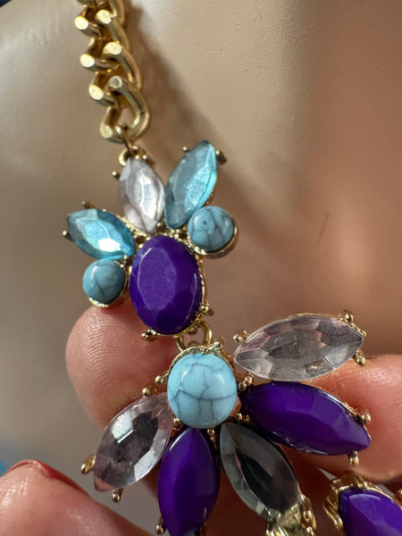 VINTAGE CHUNKY PURPLE AND BLUE DIAMANTES NECKLACE